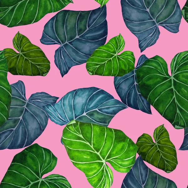 Soyut dekoratif, dikişsiz, suluboya tropikal yapraklı desen. Avuç içi. Renkli el çizimi çizimi. Eski egzotik arkaplan.