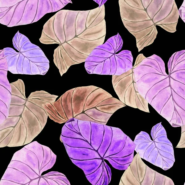 Soyut dekoratif, dikişsiz, suluboya tropikal yapraklı desen. Avuç içi. Renkli el çizimi çizimi. Eski egzotik arkaplan.