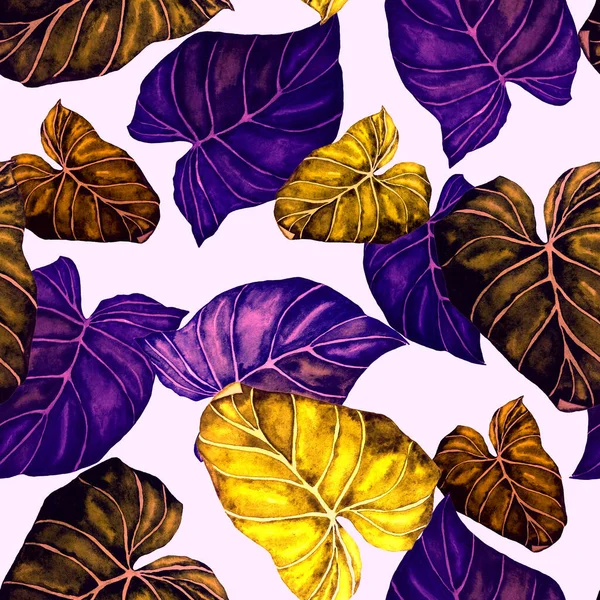 抽象的な装飾的なシームレスなパターン水彩熱帯の葉 パームだ カラフルな手描きイラスト ヴィンテージエキゾチックな背景 — ストック写真