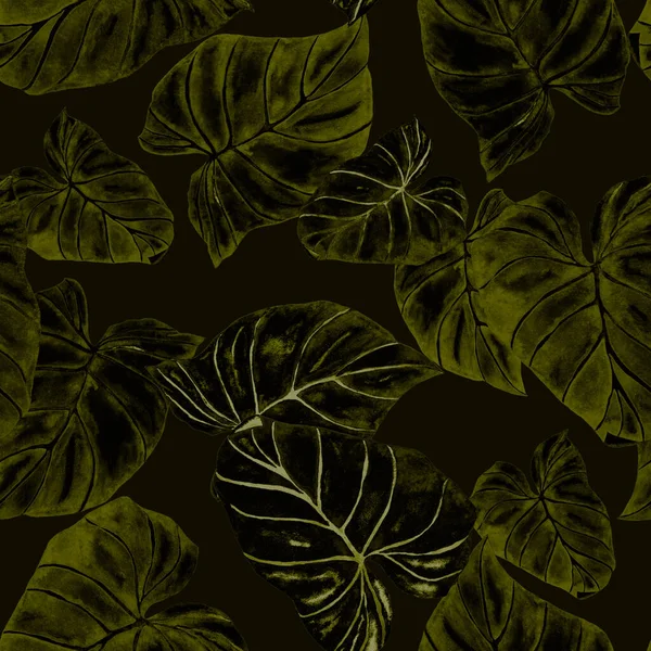 Abstract Decoratief Naadloos Patroon Met Aquarel Tropische Bladeren Een Handpalm — Stockfoto