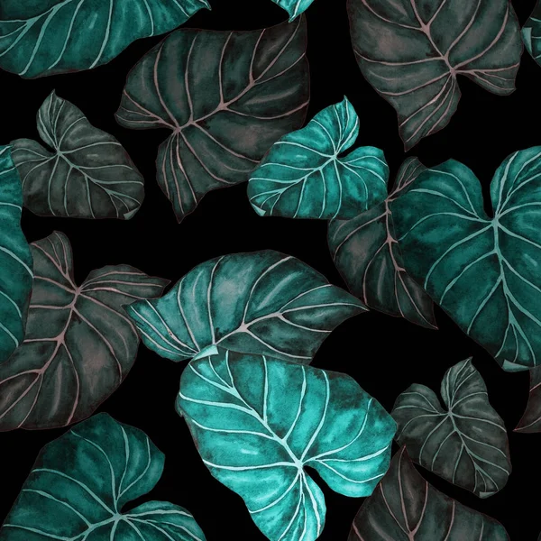 Soyut dekoratif, dikişsiz, suluboya tropikal yapraklı desen. Avuç içi. Renkli el çizimi çizimi. Eski egzotik arkaplan.