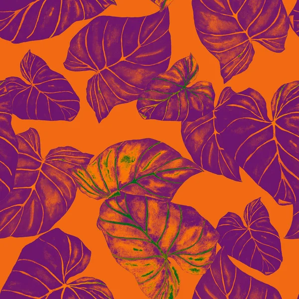 Abstract Decorative Seamless Pattern Watercolor Tropical Leaves Palm Colorful Hand — Stock Photo, Image