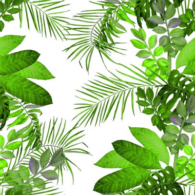 Soyut dekoratif, dikişsiz, suluboya tropikal yapraklı desen. Renkli el çizimi çizimi. Tropik yaz baskısı.