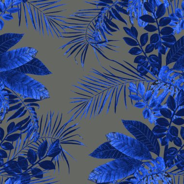 Soyut dekoratif, dikişsiz, suluboya tropikal yapraklı desen. Renkli el çizimi çizimi. Tropik yaz baskısı.