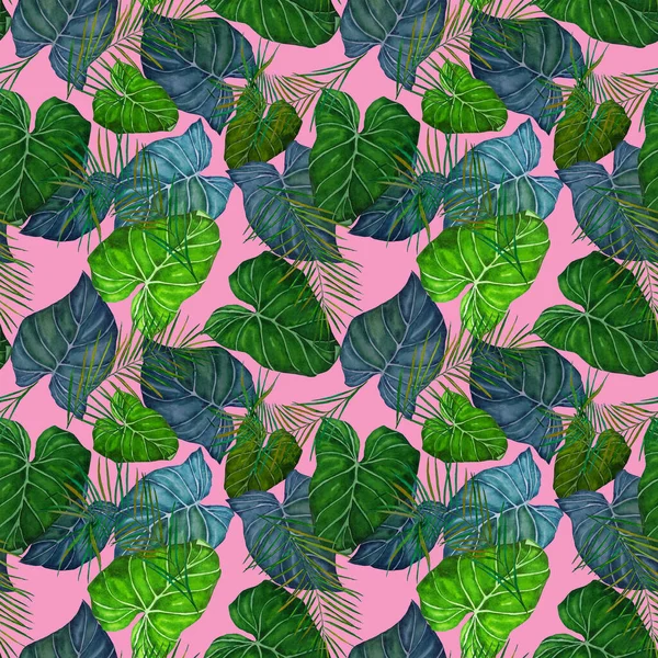 Padrão Sem Costura Decorativo Abstrato Com Aquarela Folhas Tropicais Ilustração — Fotografia de Stock
