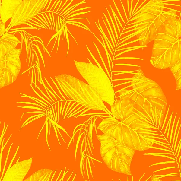 Abstract Decorative Seamless Pattern Watercolor Tropical Leaves Colorful Hand Drawn — Stock Photo, Image