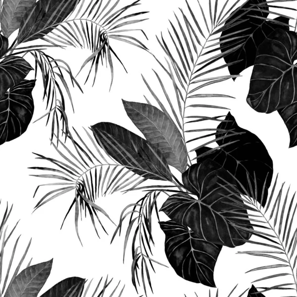 Abstraktes Dekoratives Nahtloses Muster Mit Tropischen Blättern Aquarell Bunte Handgezeichnete — Stockfoto
