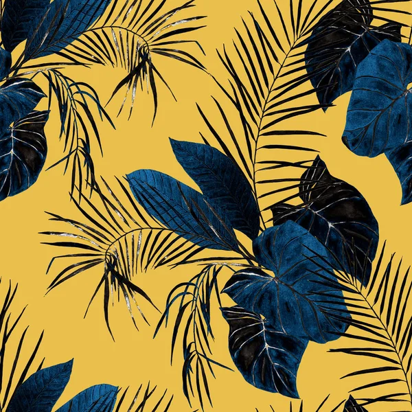 Modello Astratto Decorativo Senza Cuciture Con Foglie Tropicali Acquerello Illustrazione — Foto Stock