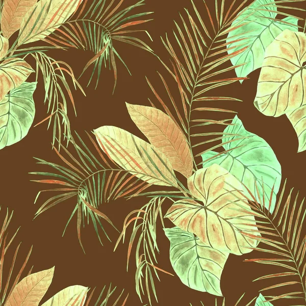 Abstract Decoratief Naadloos Patroon Met Aquarel Tropische Bladeren Kleurrijke Hand — Stockfoto