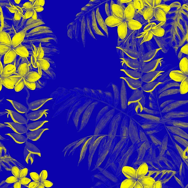 Abstraktní Dekorativní Bezešvý Vzor Akvarelem Tropických Listů Květin Barevné Ručně — Stock fotografie