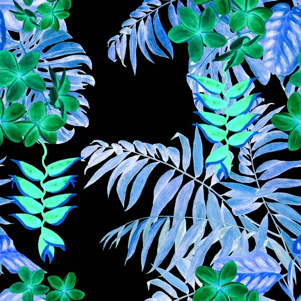 Abstraktes Dekoratives Nahtloses Muster Mit Tropischen Blättern Und Blüten Aquarell — Stockfoto