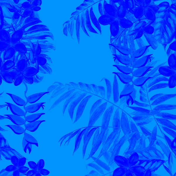 Абстрактный Декоративный Бесшовный Узор Акварелью Тропических Листьев Цветов Красочная Ручная — стоковое фото