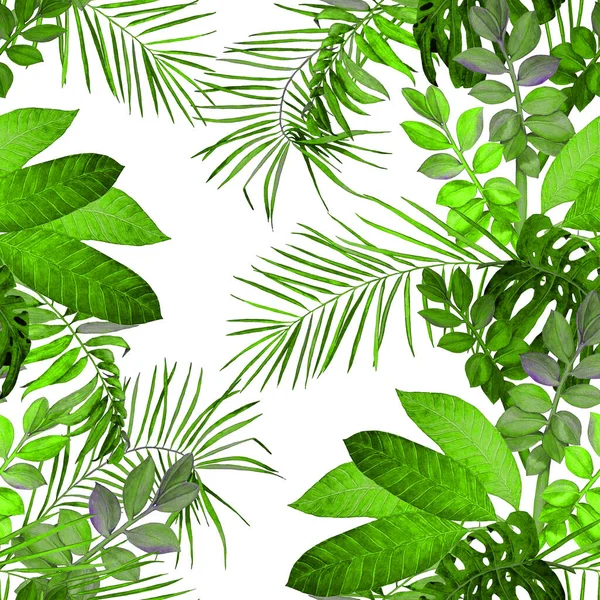 Abstract decorative seamless pattern with watercolor tropical leaves. Colorful hand drawn illustration. Tropical summer print.