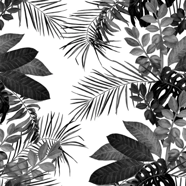 抽象的な装飾的なシームレスなパターン水彩熱帯の葉 カラフルな手描きイラスト 熱帯夏 Print — ストック写真
