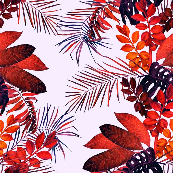 Modello Astratto Decorativo Senza Cuciture Con Foglie Tropicali Acquerello Illustrazione — Foto Stock