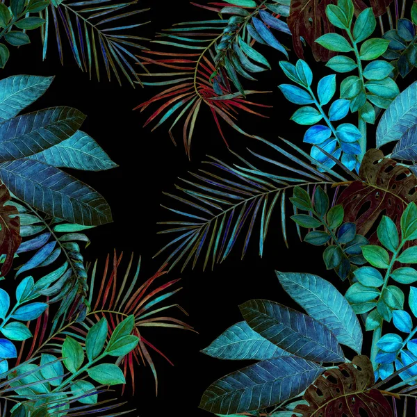 Rezumat Model Decorativ Fără Sudură Frunze Tropicale Acuarelă Ilustrație Colorată — Fotografie, imagine de stoc