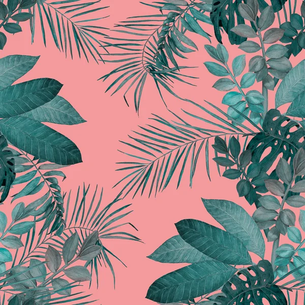 Modello Astratto Decorativo Senza Cuciture Con Foglie Tropicali Acquerello Illustrazione — Foto Stock