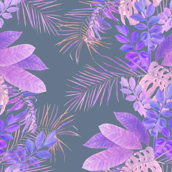 抽象的な装飾的なシームレスなパターン水彩熱帯の葉 カラフルな手描きイラスト 熱帯夏 Print — ストック写真
