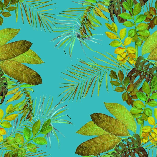 Modello Astratto Decorativo Senza Cuciture Con Foglie Tropicali Acquerello Illustrazione — Foto Stock