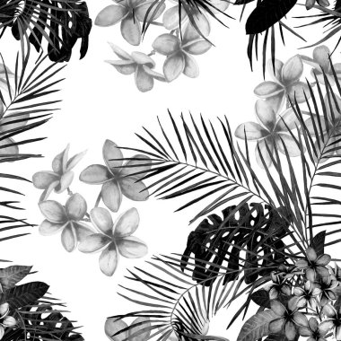 Süslü, dikişsiz ve suluboya tropikal çiçekli bir baba. Plumeria 'da. Renkli yaz doğa arka planı.