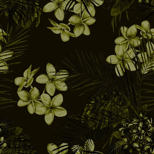 Patern Floral Decorativo Sin Costuras Con Flores Tropicales Acuarela Plumeria —  Fotos de Stock