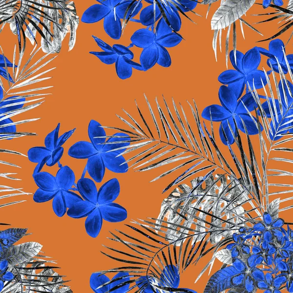 Декоративні Квіткові Безшовні Патерни Акварельними Тропічними Квітами Плюмерія Кольорове Літо — стокове фото