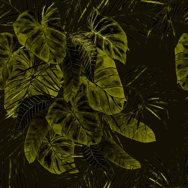 수채류의 열대림 정교하게 장식된 솔기없는 손으로 빈티지 이국적 인쇄물 — 스톡 사진