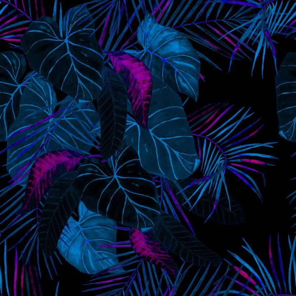 Abstract Decorative Seamless Pattern Watercolor Tropical Leaves Colorful Hand Drawn — Stock Photo, Image