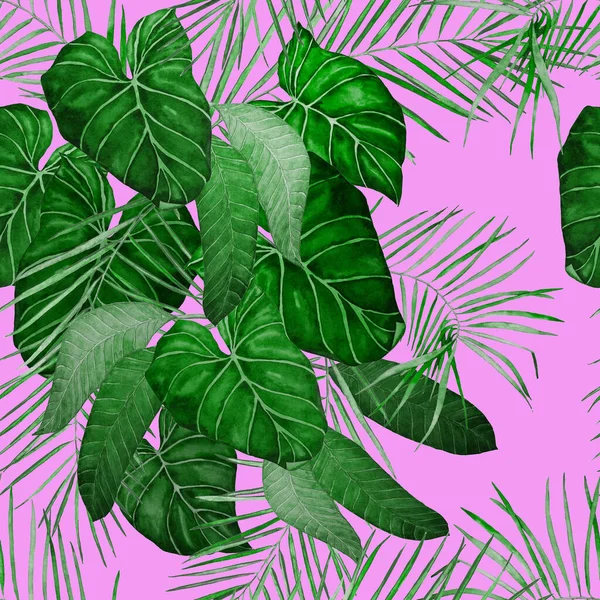 Modello Astratto Decorativo Senza Cuciture Con Foglie Tropicali Acquerello Illustrazione — Foto Stock