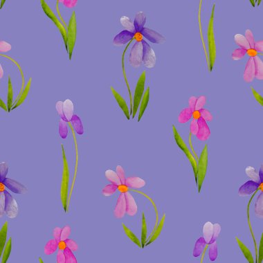 Süslü çiçeklerle süslü, dikişsiz desenli suluboya çiçekler. Renkli doğa geçmişi. Güzel bir yaz baskısı. Herhangi bir tasarım için.