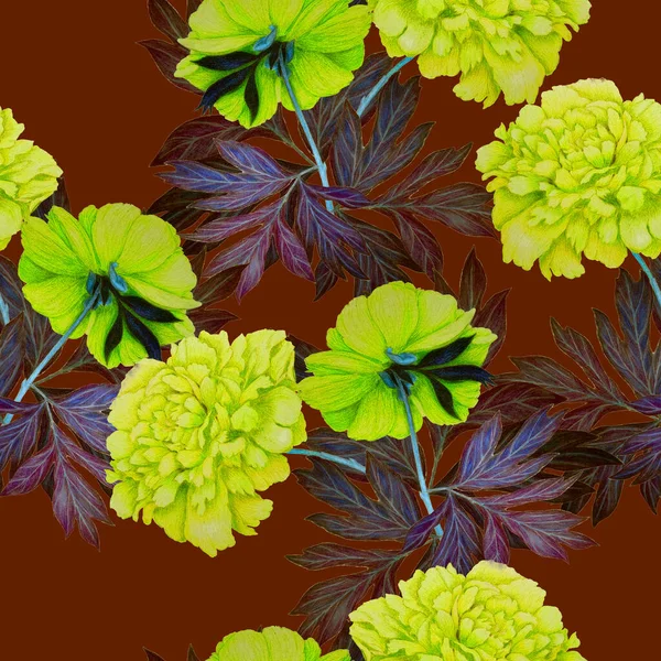 Patrón Sin Costura Floral Con Hermosas Peonías Florecientes Estampado Botánico — Foto de Stock