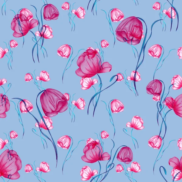 Decorative Floral Seamless Pattern Watercolor Flowers Colorful Nature Background Beautiful — Stock Photo, Image
