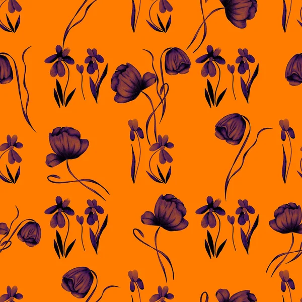 Dekorativní Květinový Bezešvý Vzor Akvarelovými Květy Barevné Přírodní Pozadí Krásný — Stock fotografie