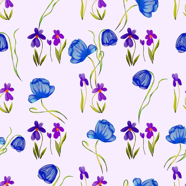 Dekorativa Blommiga Sömlösa Mönster Med Akvarell Blommor Färgglada Natur Bakgrund — Stockfoto