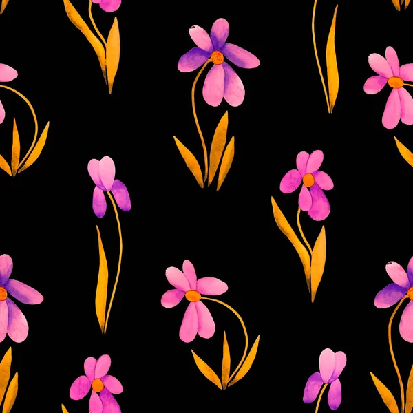 Dekoracyjny Kwiatowy Bezszwowy Wzór Akwarelowymi Kwiatami Kolorowe Tło Natury Piękny — Zdjęcie stockowe