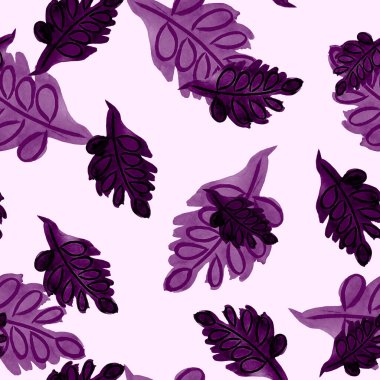 Suluboya yapraklı, soyut, pürüzsüz desen. Güzel doğal baskı. Renkli el çizimi illüstrasyon.