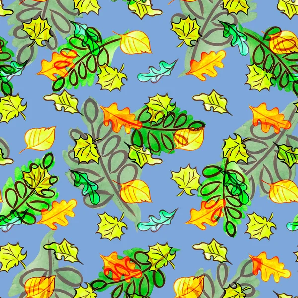 Abstract seamless pattern with watercolor leaves. Beautiful natural print. Colorful hand drawn illustration.