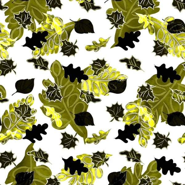 Αφηρημένη Αδιάλειπτη Μοτίβο Φύλλα Ακουαρέλας Όμορφο Φυσικό Αποτύπωμα Πολύχρωμη Ζωγραφισμένη — Φωτογραφία Αρχείου