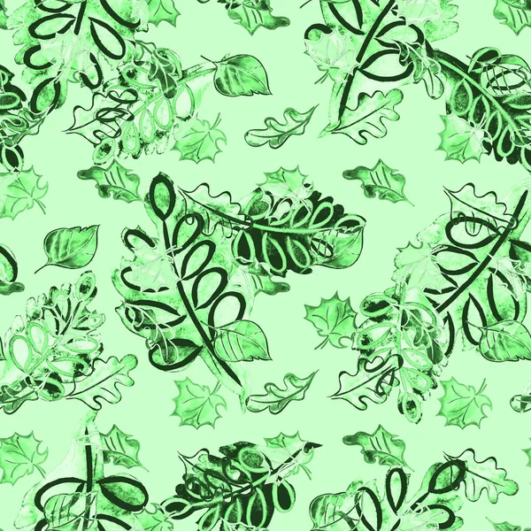 Αφηρημένη Αδιάλειπτη Μοτίβο Φύλλα Ακουαρέλας Όμορφο Φυσικό Αποτύπωμα Πολύχρωμη Ζωγραφισμένη — Φωτογραφία Αρχείου
