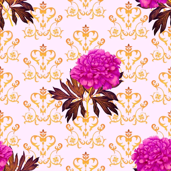 Abstracte Naadloze Patroon Met Bloeiende Pioenen Decoratieve Achtergrond Romantische Bloemenprint — Stockfoto