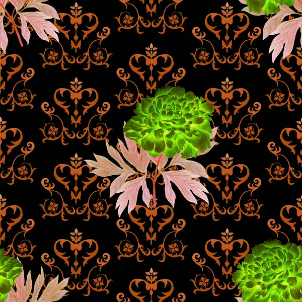 Abstrakcyjny Bezszwowy Wzór Kwitnącymi Piwoniami Dekoracyjnym Tle Romantyczny Kwiatowy Odcisk — Zdjęcie stockowe