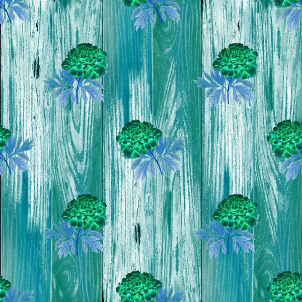 Padrão Sem Costura Floral Com Peônias Florescendo Parede Madeira Impressão — Fotografia de Stock