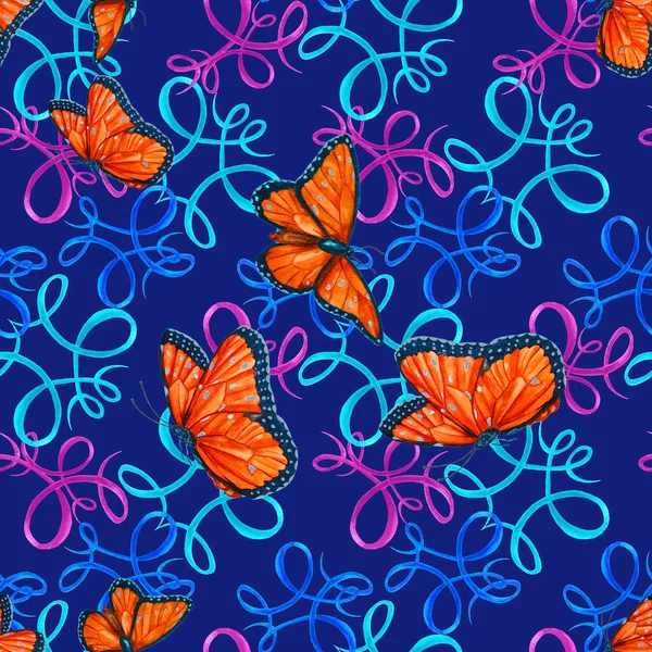 Decorative Seamless Pattern Watercolor Butterflies Colorful Nature Background Beautiful Summer — Stock Photo, Image