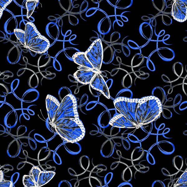 Decorative Seamless Pattern Watercolor Butterflies Colorful Nature Background Beautiful Summer — Stock Photo, Image