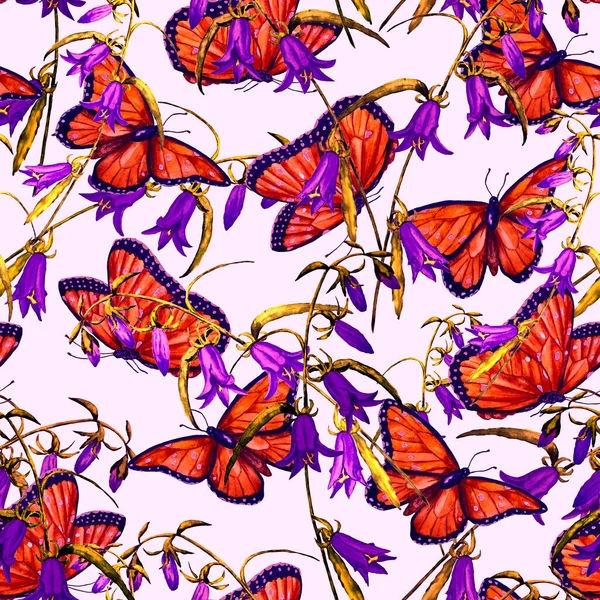 Decorative Seamless Pattern Watercolor Butterflies Colorful Nature Background Beautiful Summer — Stock Photo, Image