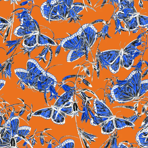 水彩蝶と装飾的なシームレスパターン カラフルな自然背景 美しい夏 Print — ストック写真
