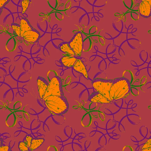 Decorative Seamless Pattern Watercolor Butterflies Colorful Nature Background Beautiful Summer — Stock Photo, Image