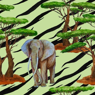 Hayvani bir geçmişi olan filli suluboya desenli. Modern tarzda sanat eserleri. Yaratıcı baskı.