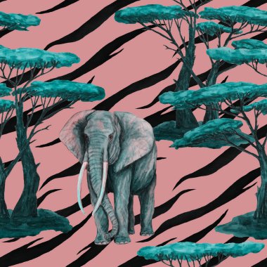 Hayvani bir geçmişi olan filli suluboya desenli. Modern tarzda sanat eserleri. Yaratıcı baskı.