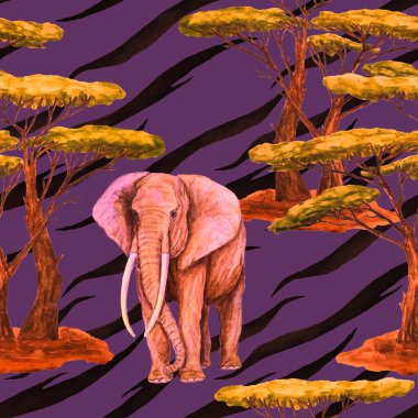 Hayvani bir geçmişi olan filli suluboya desenli. Modern tarzda sanat eserleri. Yaratıcı baskı.